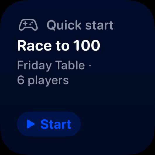 The Quick Start widget from House Rules at Small size in the Blue tint, dark appearance.