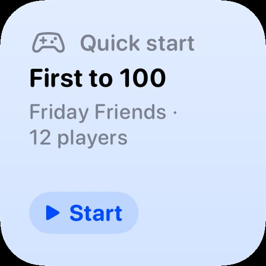The Quick Start widget from House Rules at Small size in the Blue tint, light appearance.