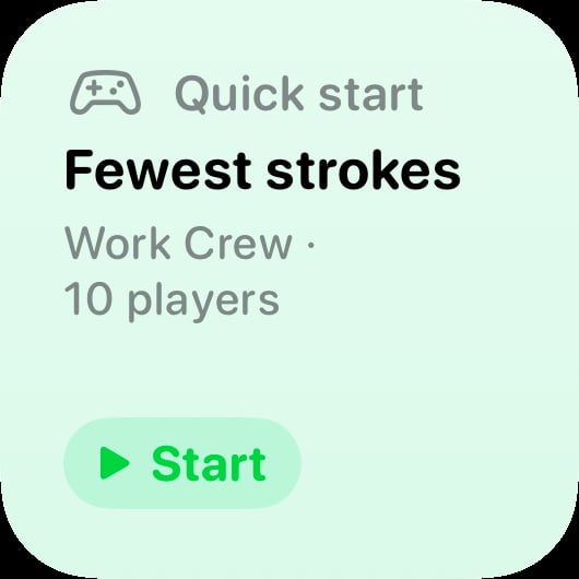 The Quick Start widget from House Rules at Small size in the Green tint, light appearance.