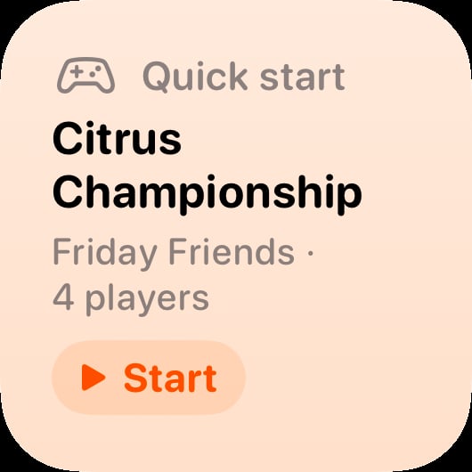 The Quick Start widget from House Rules at Small size in the Orange tint, light appearance.