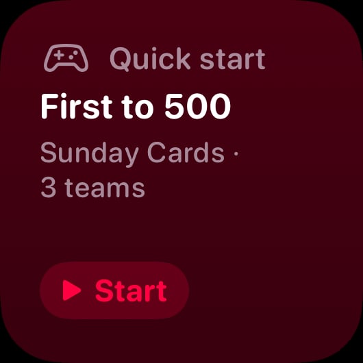 The Quick Start widget from House Rules at Small size in the Pink tint, dark appearance.