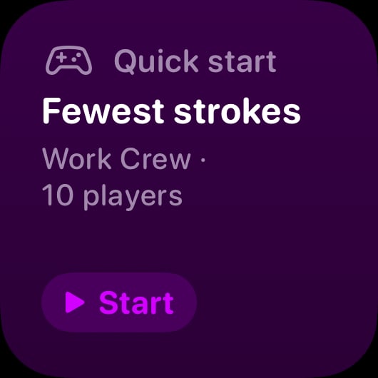 The Quick Start widget from House Rules at Small size in the Purple tint, dark appearance.