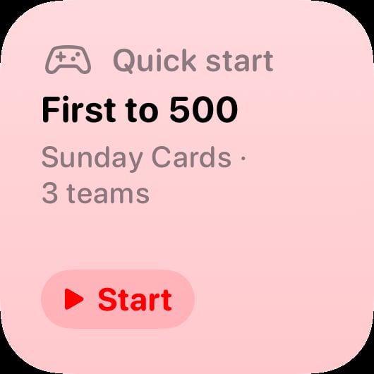 The Quick Start widget from House Rules at Small size in the Red tint, light appearance.