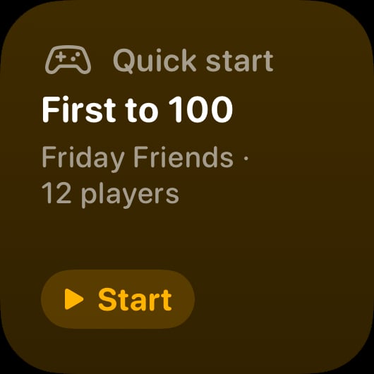 The Quick Start widget from House Rules at Small size in the Yellow tint, dark appearance.