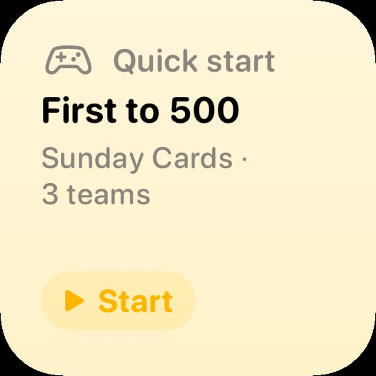 The Quick Start widget from House Rules at Small size in the Yellow tint, light appearance.
