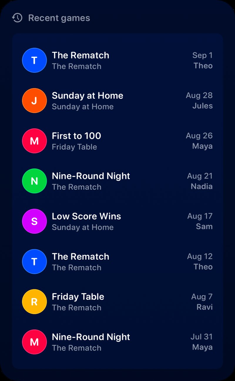 The Recent Games widget from House Rules at Extra Large Portrait size in the Blue tint, dark appearance.