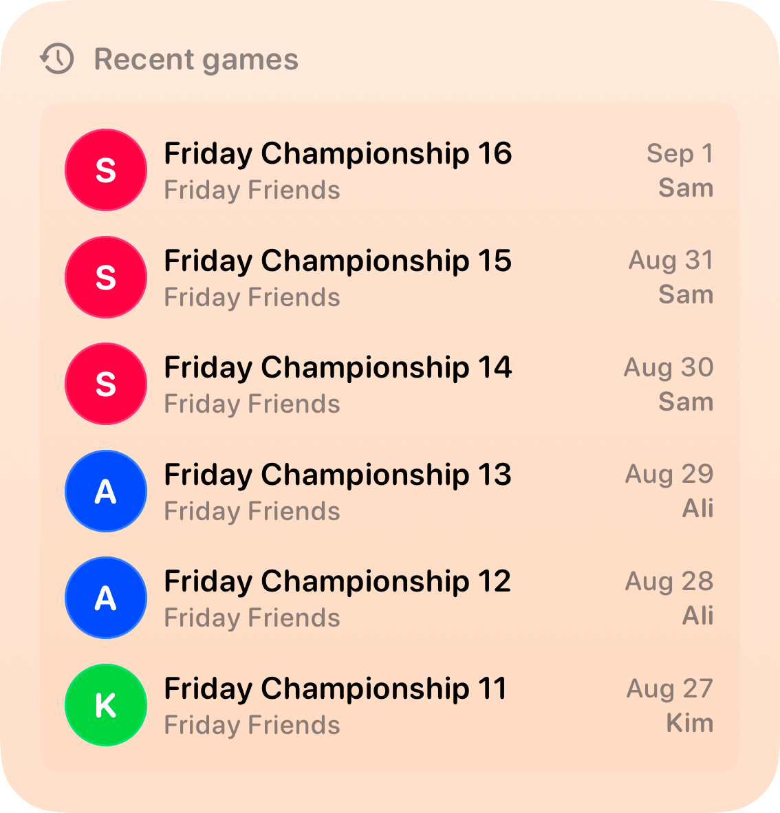 The Recent Games widget from House Rules at Large size in the Orange tint, light appearance.