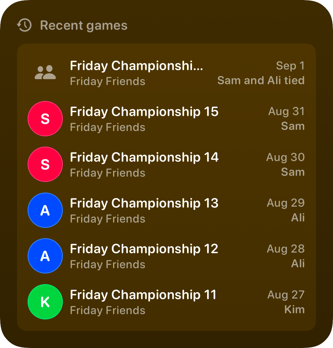 The Recent Games widget from House Rules at Large size in the Yellow tint, dark appearance.