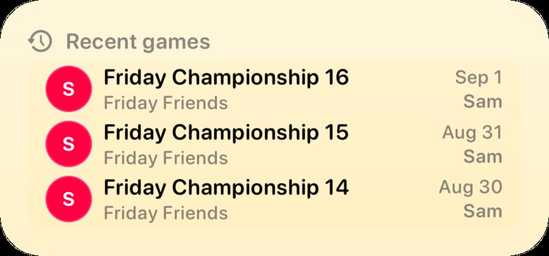 The Recent Games widget from House Rules at Medium size in the Yellow tint, light appearance.