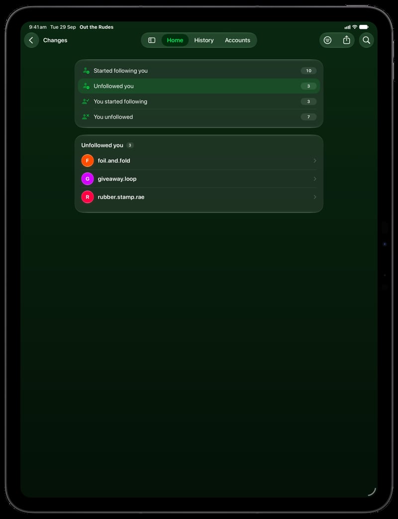 Out the Rudes on iPad Pro 13-inch showing Changes in the Green tint, dark appearance.