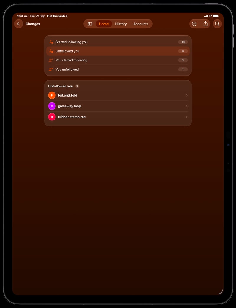 Out the Rudes on iPad Pro 13-inch showing Changes in the Orange tint, dark appearance.