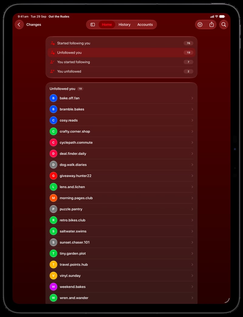 Out the Rudes on iPad Pro 13-inch showing Changes in the Red tint, dark appearance.