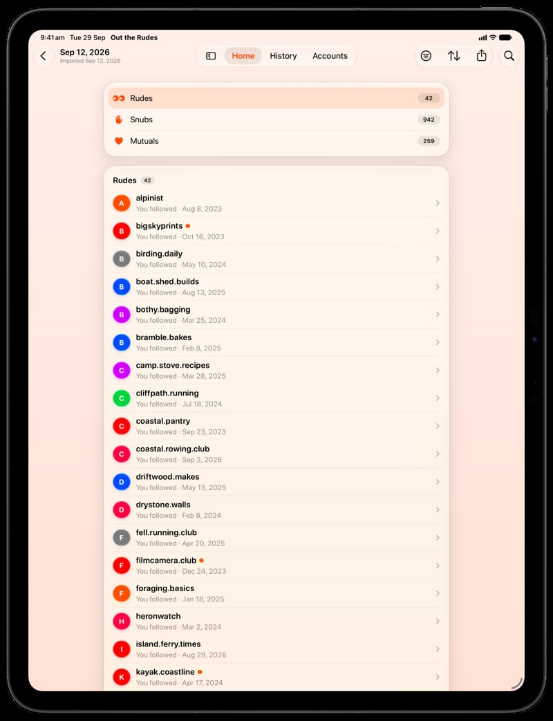 Out the Rudes on iPad Pro 13-inch showing Find Rudes in the Orange tint, light appearance.