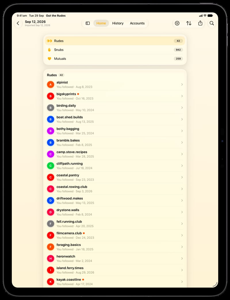 Out the Rudes on iPad Pro 13-inch showing Find Rudes in the Yellow tint, light appearance.