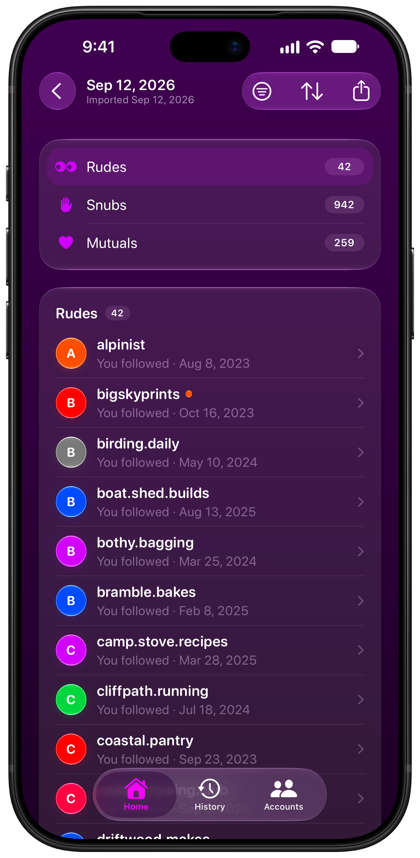 Out the Rudes on iPhone 18 Pro Max showing Find Rudes in the Purple tint, dark appearance.
