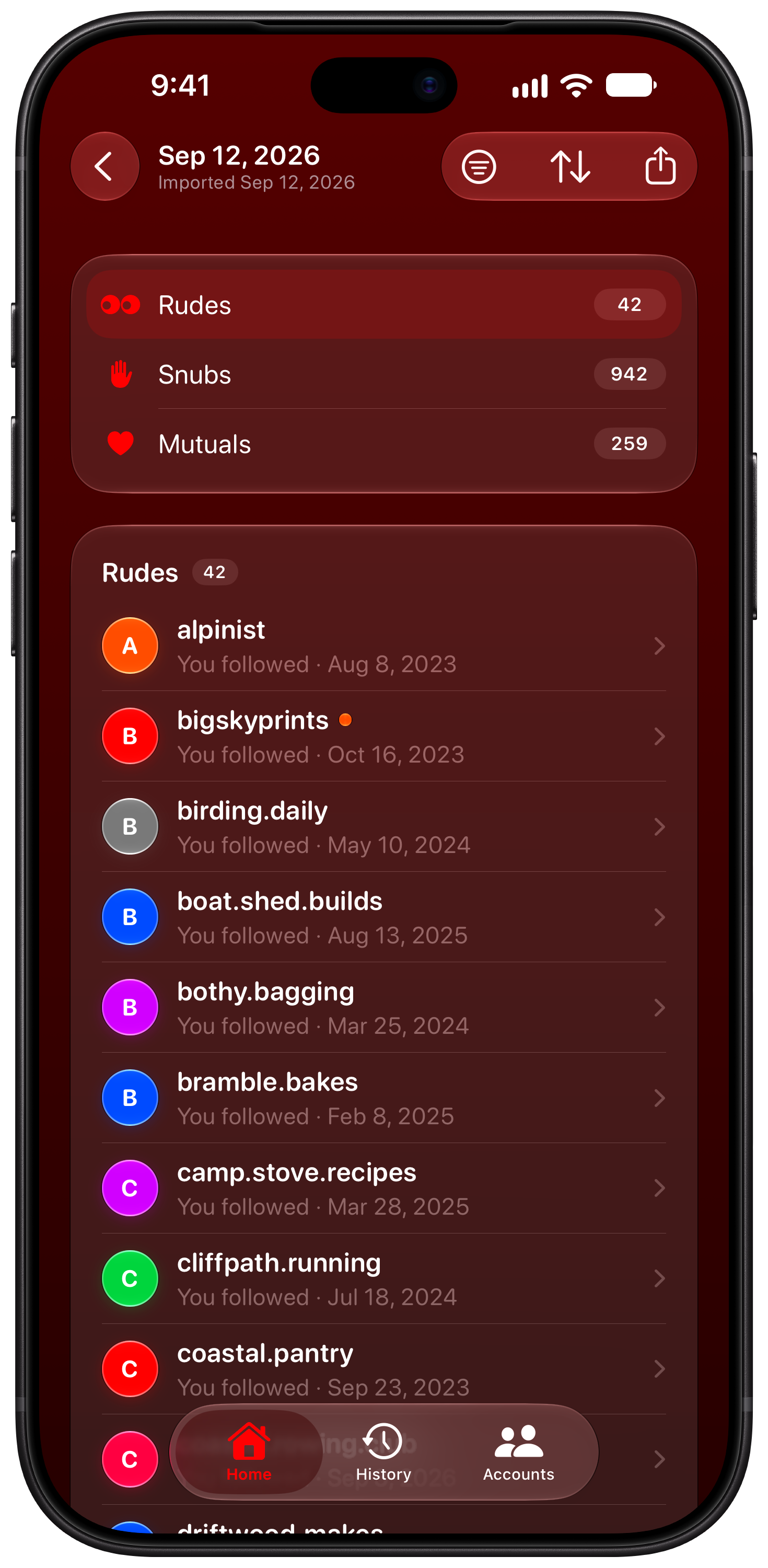 Out the Rudes on iPhone 18 Pro Max showing Find Rudes in the Red tint, dark appearance.