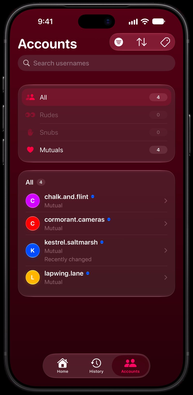Out the Rudes on iPhone 18 Pro Max showing Tags in the Pink tint, dark appearance.