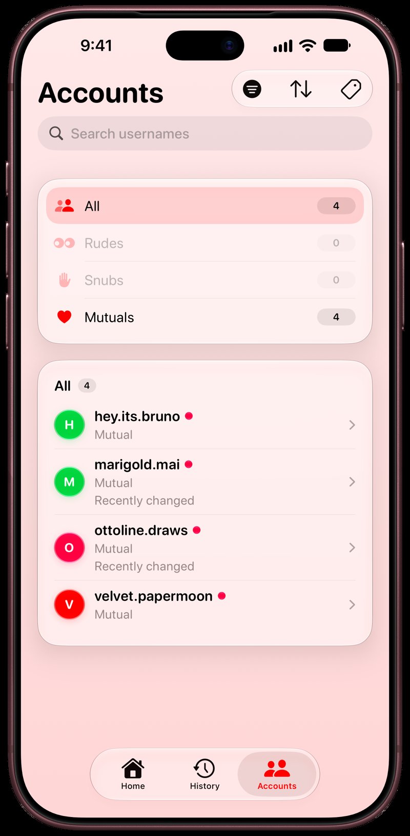 Out the Rudes on iPhone 18 Pro Max showing Tags in the Red tint, light appearance.