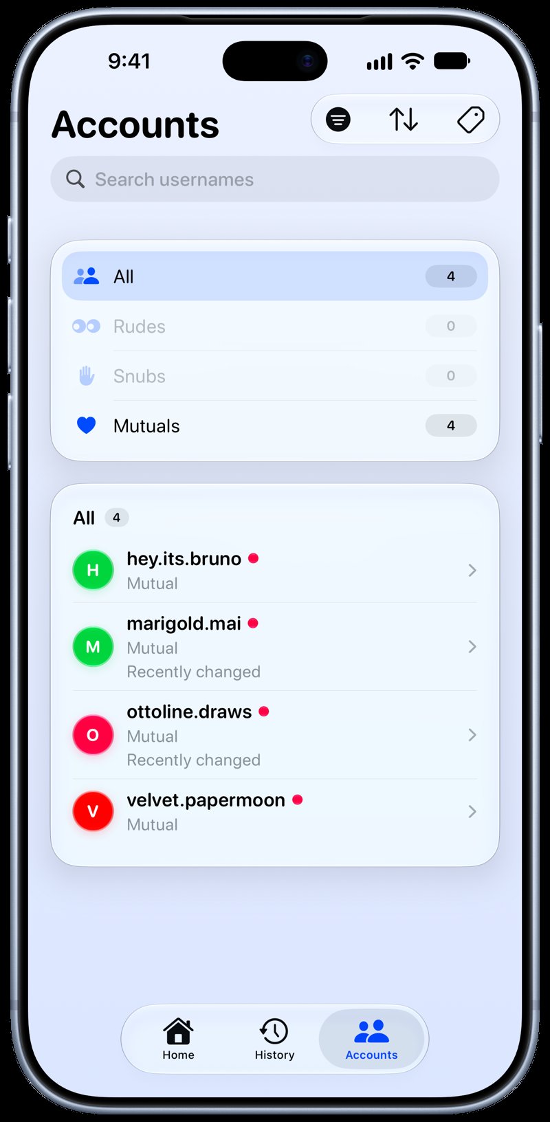 Out the Rudes on iPhone 18 Pro Max showing Tags in the Blue tint, light appearance.