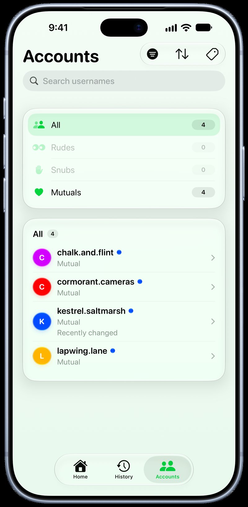 Out the Rudes on iPhone 18 Pro Max showing Tags in the Green tint, light appearance.