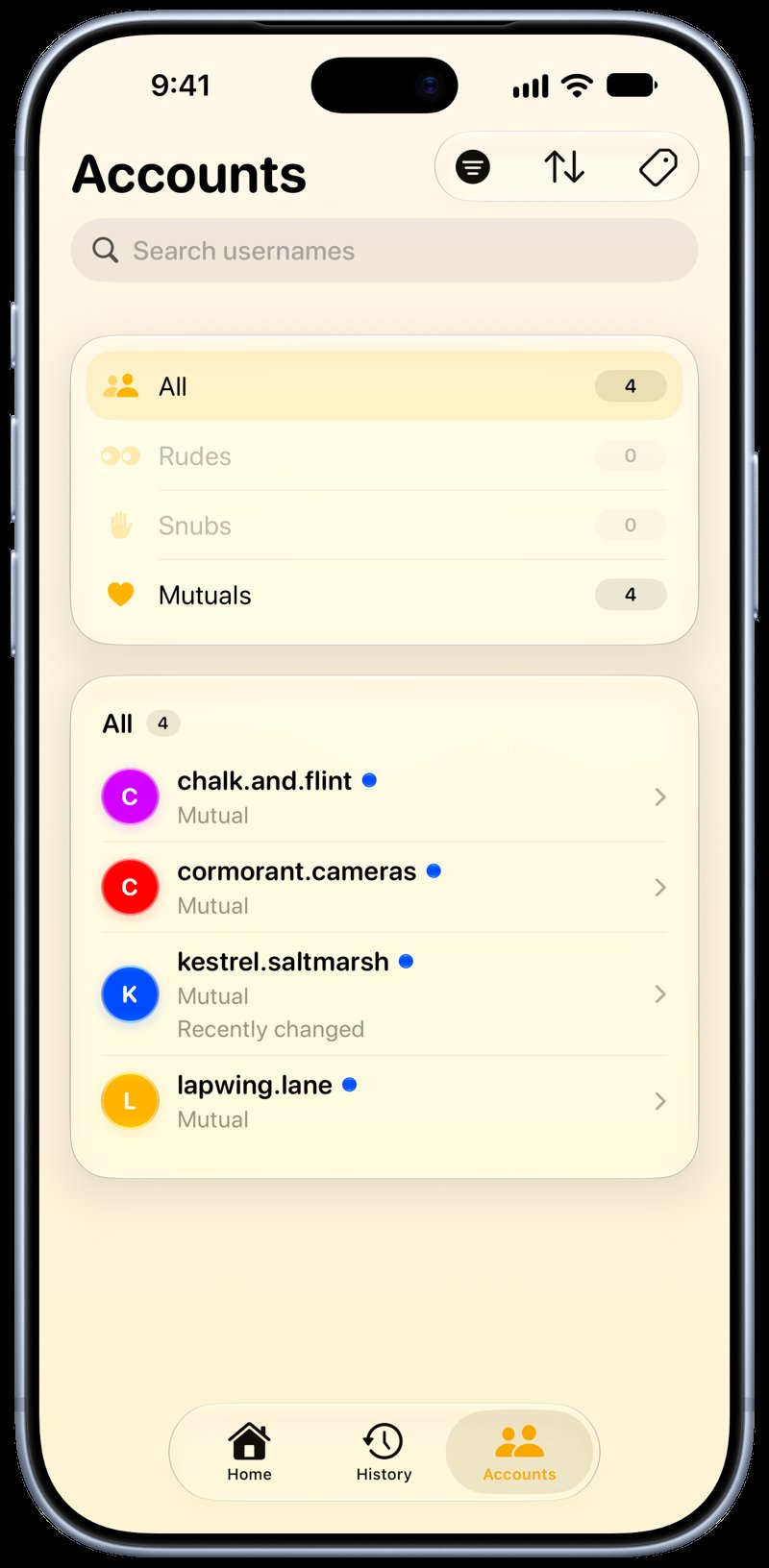 Out the Rudes on iPhone 18 Pro Max showing Tags in the Yellow tint, light appearance.