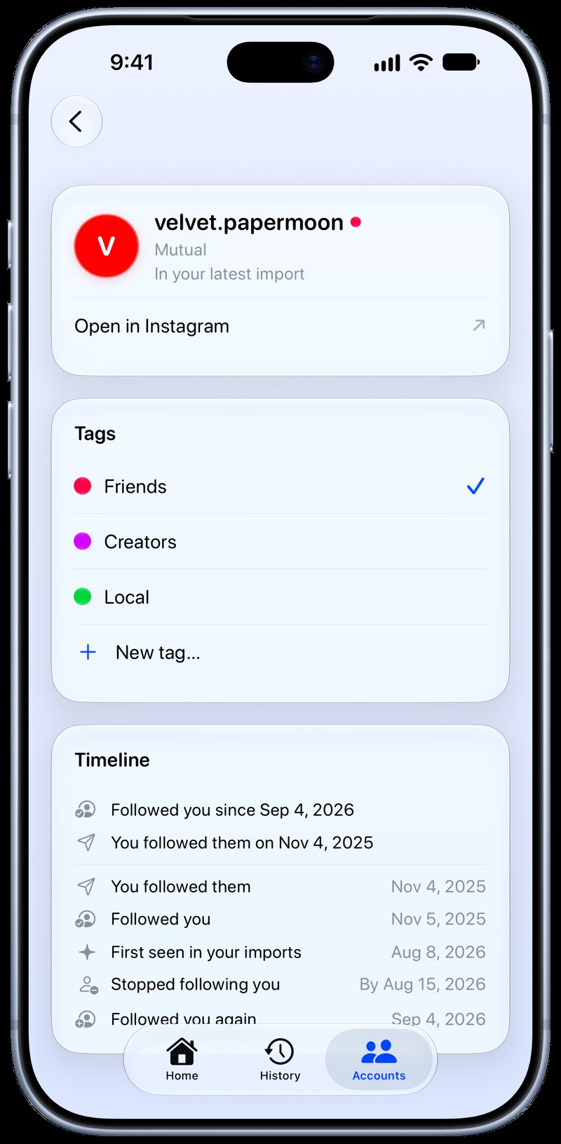 Out the Rudes on iPhone 18 Pro Max showing Timeline in the Blue tint, light appearance.