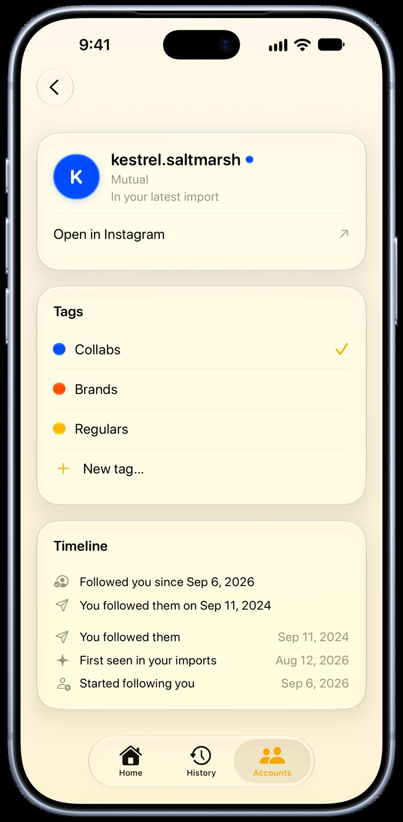 Out the Rudes on iPhone 18 Pro Max showing Timeline in the Yellow tint, light appearance.