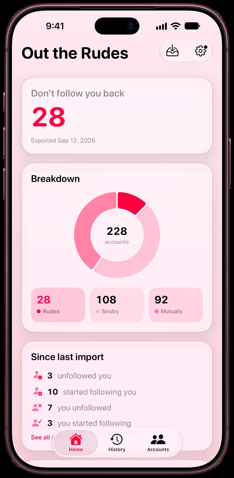 Out the Rudes on iPhone 18 Pro Max showing Home in the Pink tint, light appearance.