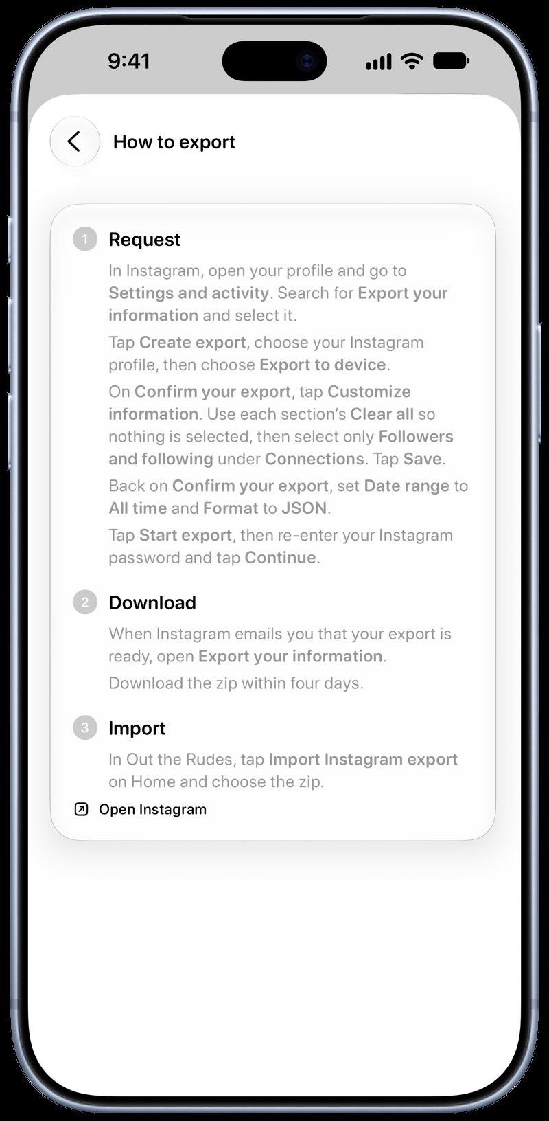 Out the Rudes on iPhone 18 Pro Max showing Your Export in the Grey tint, light appearance.