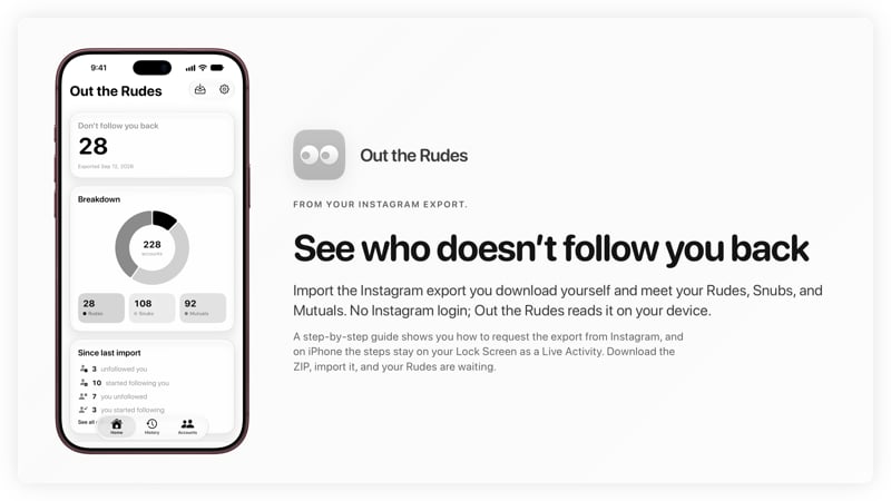 The Out the Rudes share image, showing the app on iPhone 18 Pro Max with its icon, name and headline for the Papermoon account, in the Grey tint, light appearance.