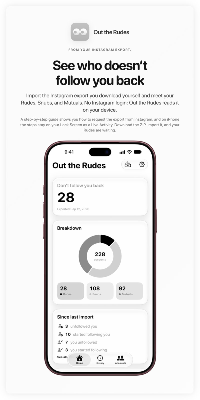 The Out the Rudes share image, showing the app on iPhone 18 Pro Max with its icon, name and headline for the Papermoon account, in the Grey tint, light appearance.