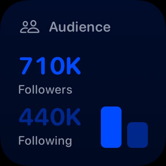 The Audience widget from Out the Rudes at Small size in the Blue tint, dark appearance.