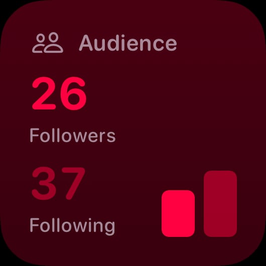 The Audience widget from Out the Rudes at Small size in the Pink tint, dark appearance.