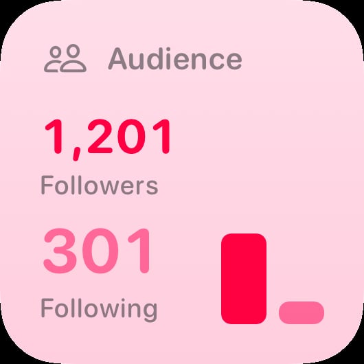 The Audience widget from Out the Rudes at Small size in the Pink tint, light appearance.