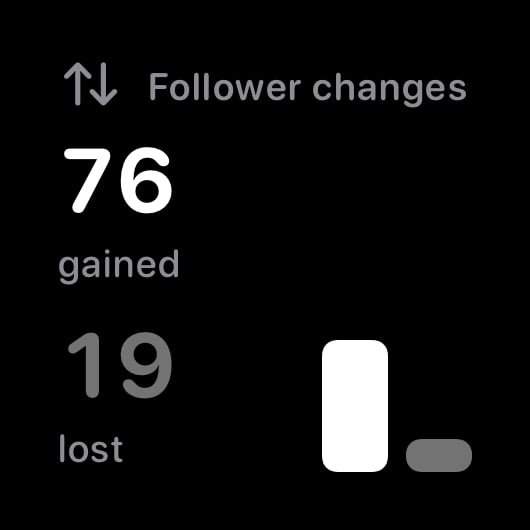 The Follower Changes widget from Out the Rudes at Small size in the Grey tint, dark appearance.