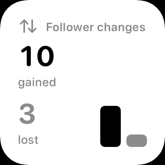 The Follower Changes widget from Out the Rudes at Small size in the Grey tint, light appearance.