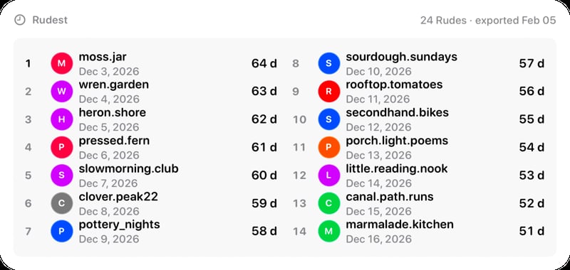The Leaderboard widget from Out the Rudes at Extra Large Wide size in the Grey tint, light appearance.