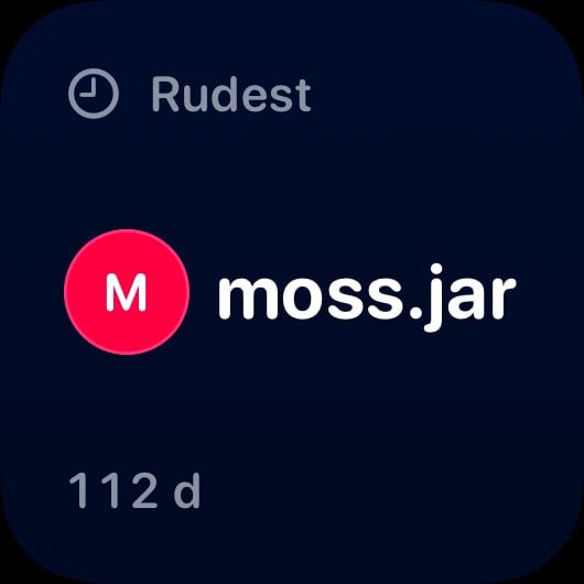 The Leaderboard widget from Out the Rudes at Small size in the Blue tint, dark appearance.