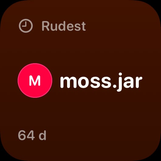 The Leaderboard widget from Out the Rudes at Small size in the Orange tint, dark appearance.