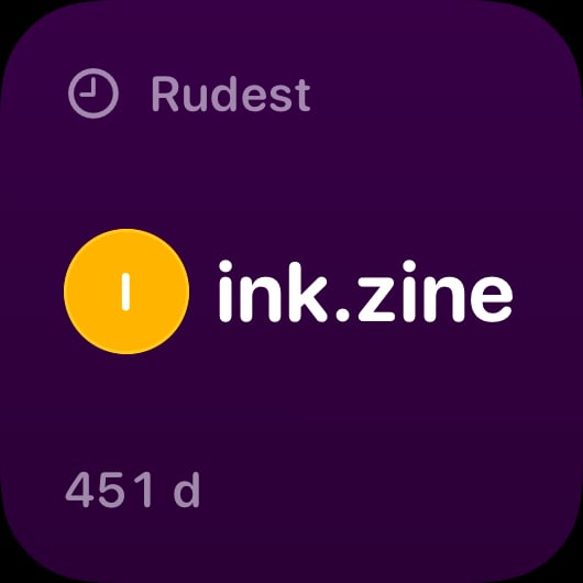 The Leaderboard widget from Out the Rudes at Small size in the Purple tint, dark appearance.