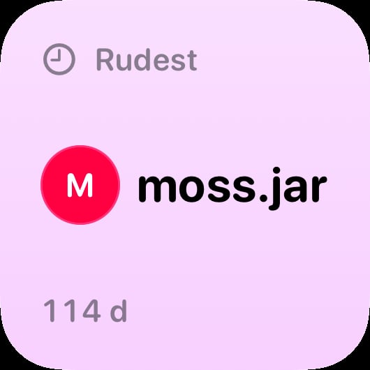 The Leaderboard widget from Out the Rudes at Small size in the Purple tint, light appearance.