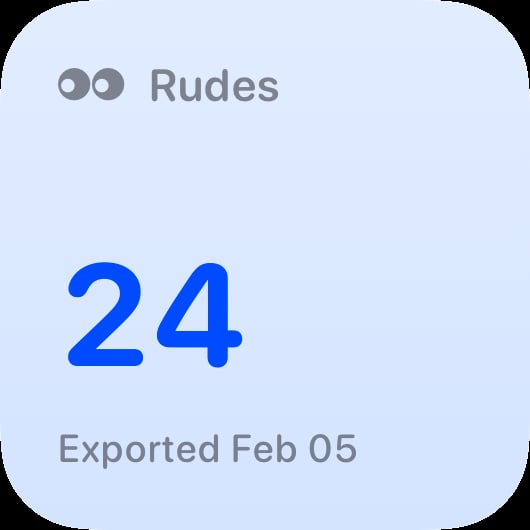 The Rudes Count widget from Out the Rudes at Small size in the Blue tint, light appearance.