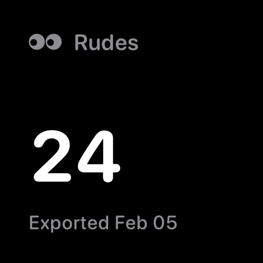 The Rudes Count widget from Out the Rudes at Small size in the Grey tint, dark appearance.