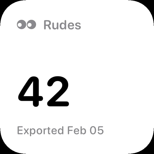 The Rudes Count widget from Out the Rudes at Small size in the Grey tint, light appearance.
