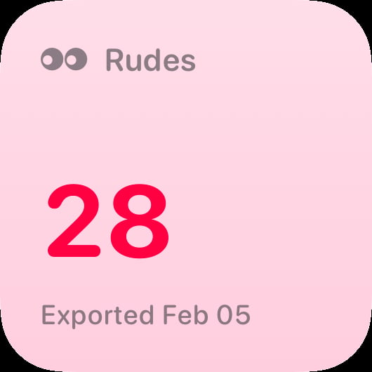 The Rudes Count widget from Out the Rudes at Small size in the Pink tint, light appearance.