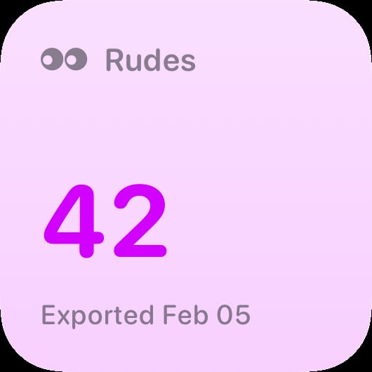 The Rudes Count widget from Out the Rudes at Small size in the Purple tint, light appearance.
