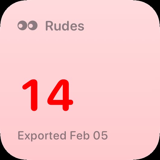 The Rudes Count widget from Out the Rudes at Small size in the Red tint, light appearance.